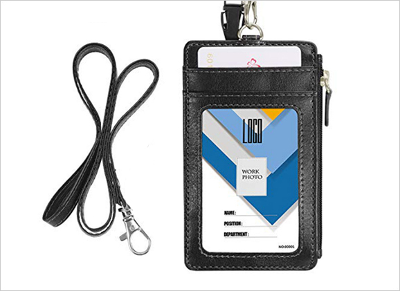 Exclusive PU ID Holder Zipper Wallet with Lanyard