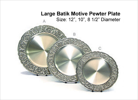 Large Batik Motive Pewter Plate