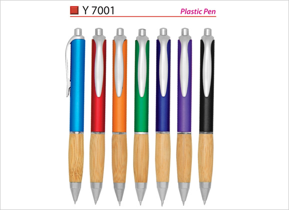 colourful plastic pen with wooden grip