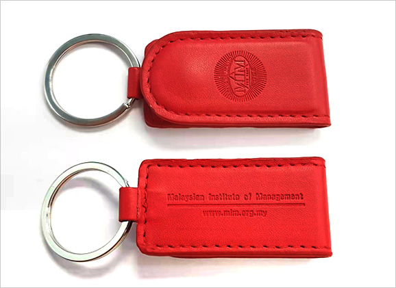 PU Leather Button Keychain with Logo Blind Emboss