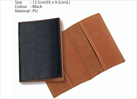 PU Passport Holder Black Brown inner design